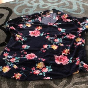 Floral print navy blue blouse
